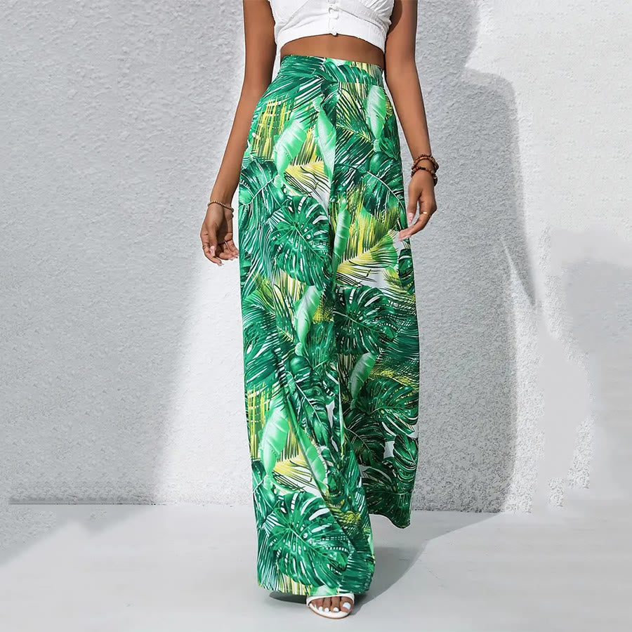 Olivenorma Tropical Leaf Print High-Waist Wide Leg Women's Pants - Green Monstera - XXL - image 6