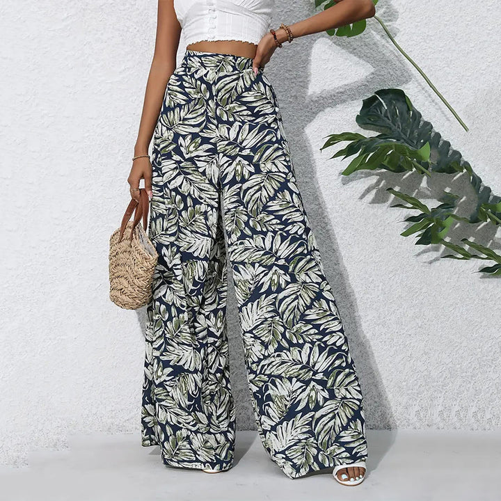 Olivenorma Tropical Leaf Print High-Waist Wide Leg Women's Pants - image 11