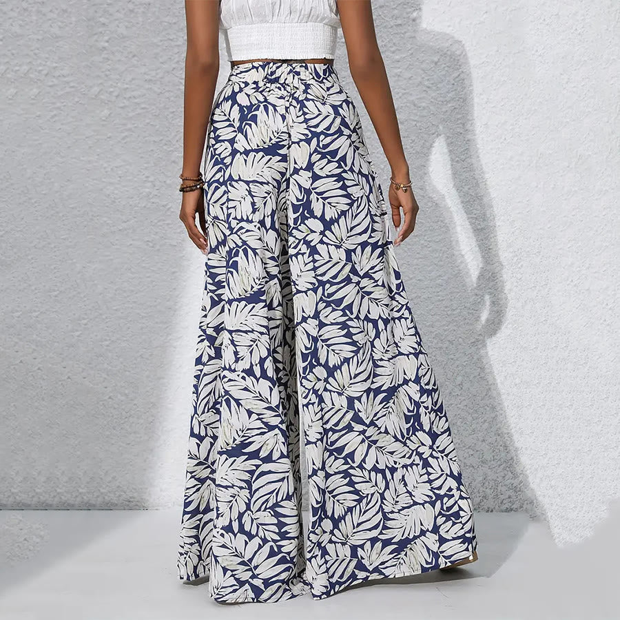Olivenorma Tropical Leaf Print High-Waist Wide Leg Women's Pants - image 3