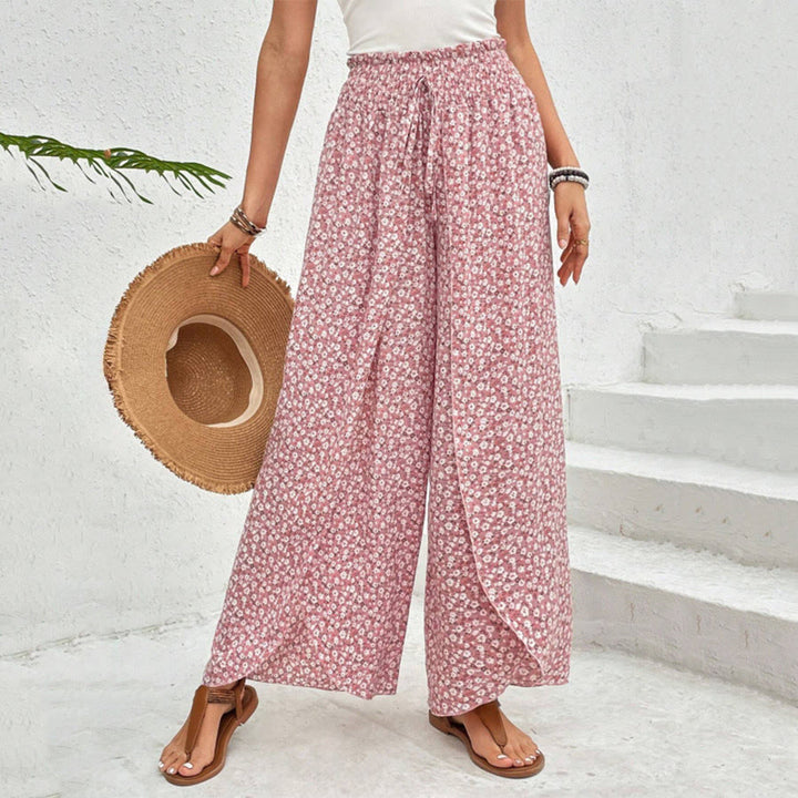 Olivenorma Floral Print High-Waist Drawstring Wide Leg Women's Pants - Pink - XL - image 0