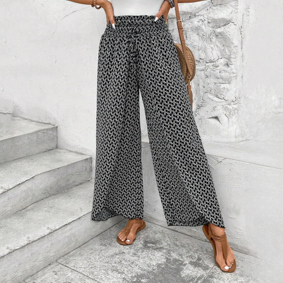 Olivenorma Floral Print High-Waist Drawstring Wide Leg Women's Pants - Black - XL - image 11