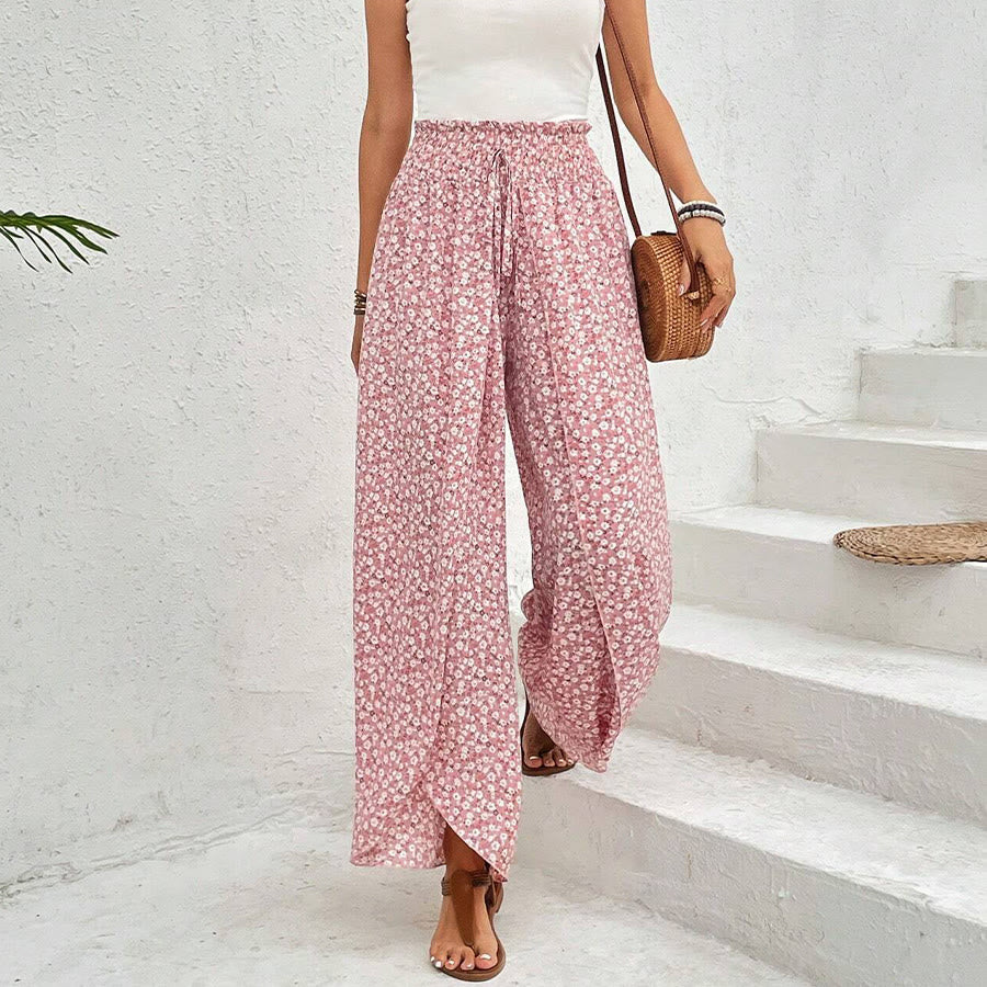 Olivenorma Floral Print High-Waist Drawstring Wide Leg Women's Pants - image 1