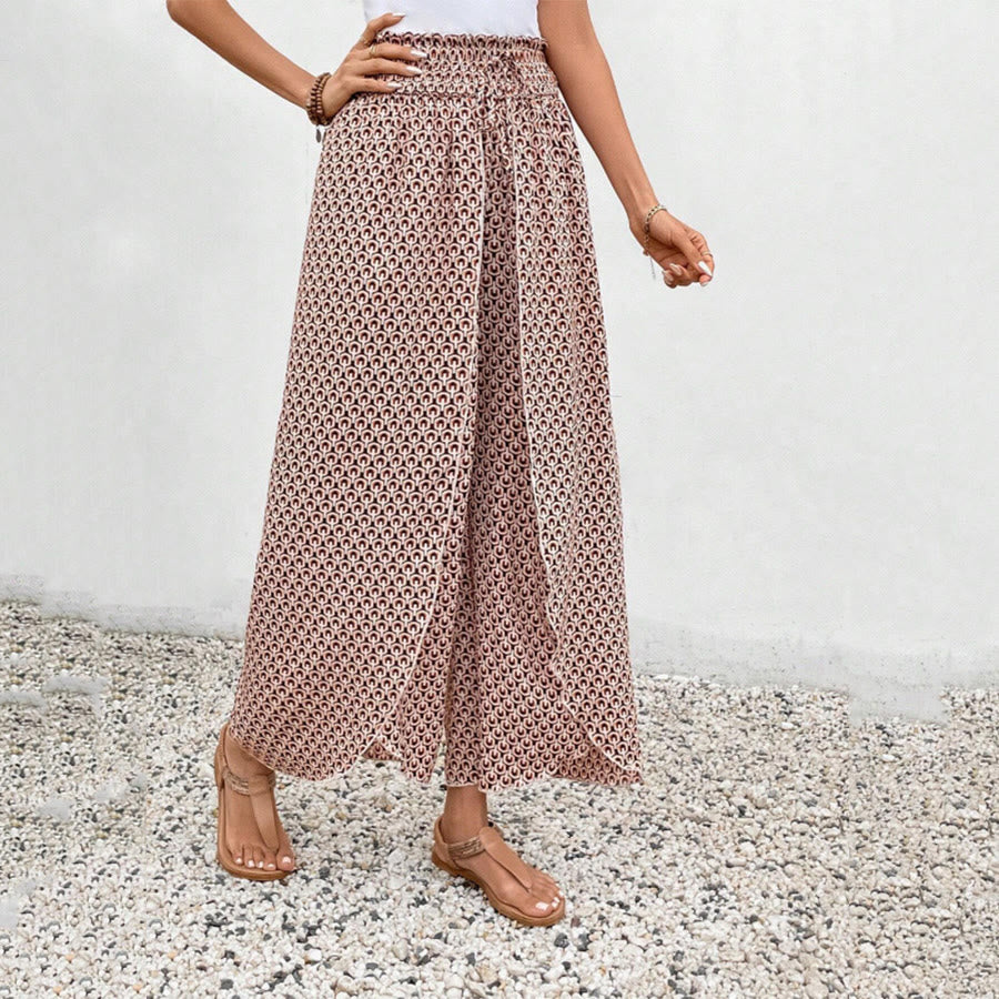 Olivenorma Floral Print High-Waist Drawstring Wide Leg Women's Pants - Nude - XL - image 16