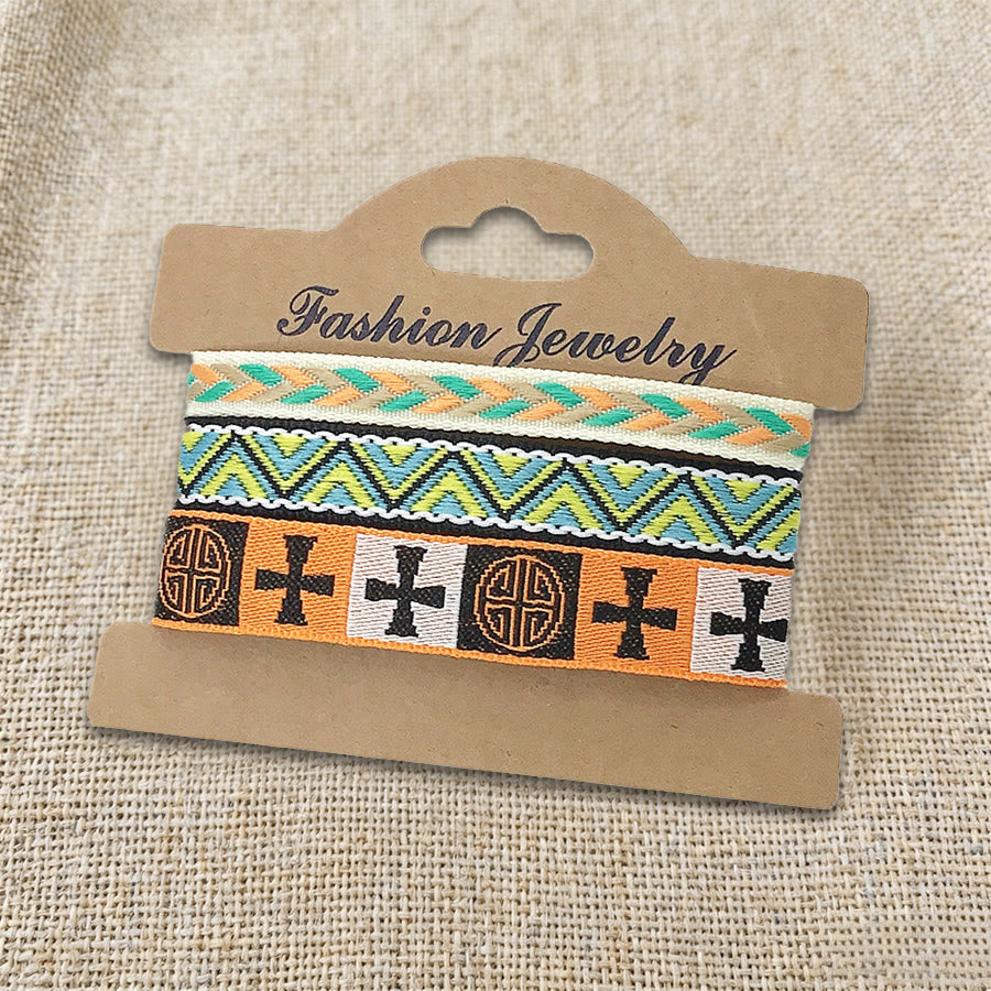 Olivenorma Premium Thread Handmade Multicolor Boho Ethnic Braided Bracelet - Black Cross - image 16