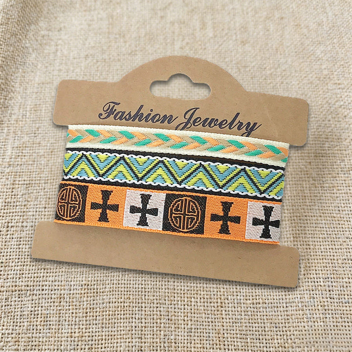 Olivenorma Premium Thread Handmade Multicolor Boho Ethnic Braided Bracelet - Black Cross - image 16