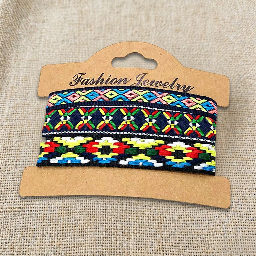 Olivenorma Premium Thread Handmade Multicolor Boho Ethnic Braided Bracelet - Navy Floral - image 34