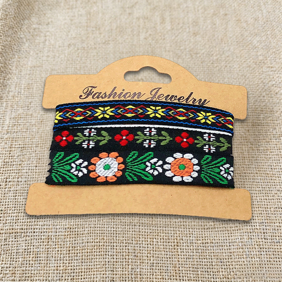 Olivenorma Premium Thread Handmade Multicolor Boho Ethnic Braided Bracelet - Black Floral - image 36
