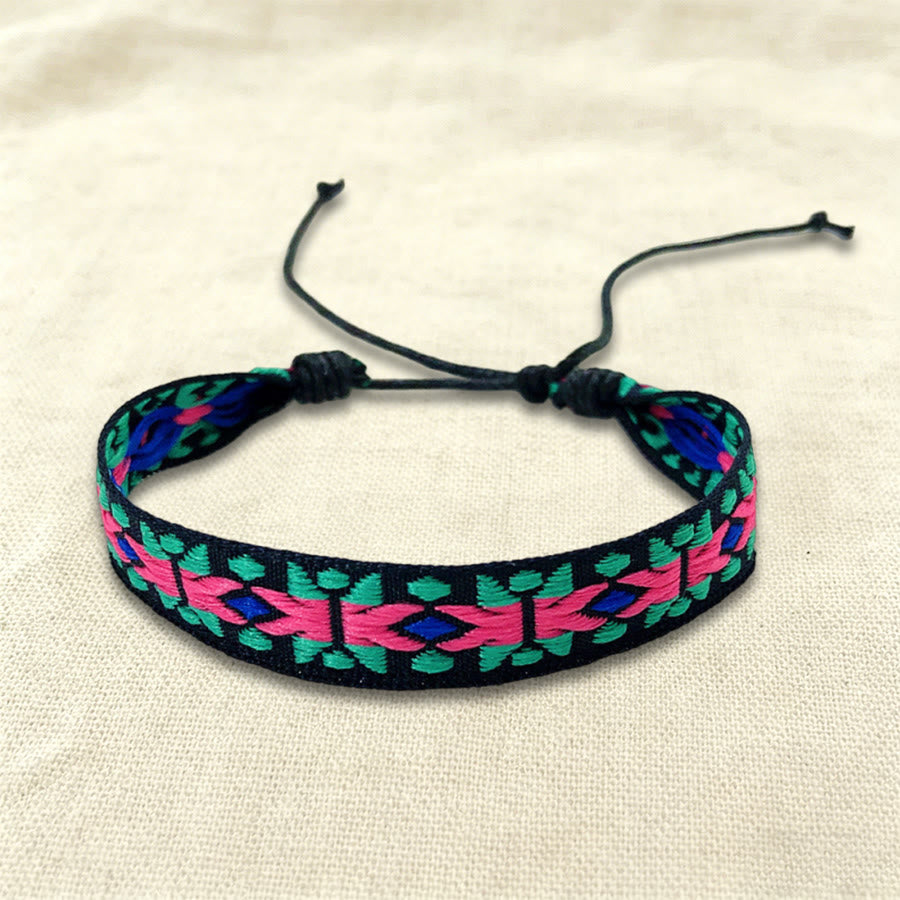 Olivenorma Casual Boho Adjustable Everyday Wear Braided Bracelet - Pink Green Geometric - image 10