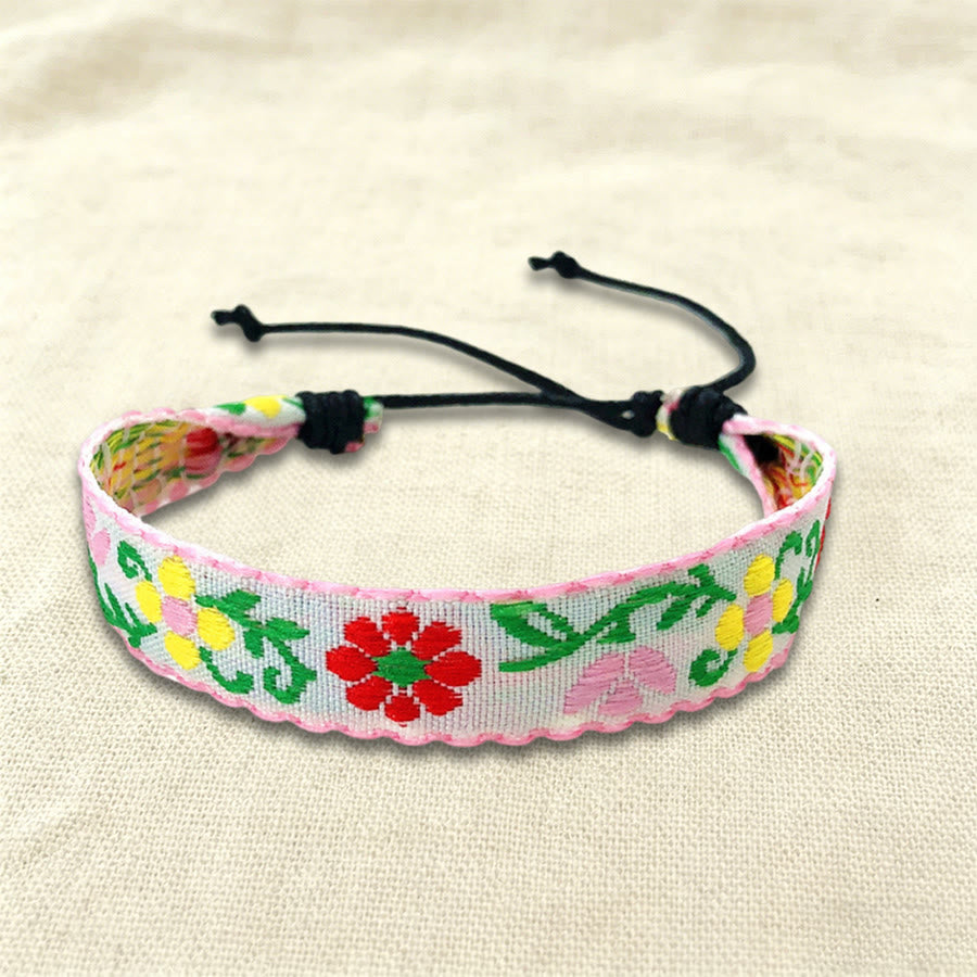 Olivenorma Casual Boho Adjustable Everyday Wear Braided Bracelet - Pink Floral - image 4