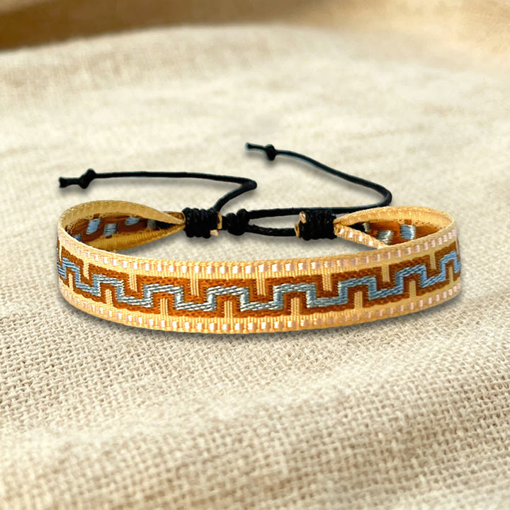 Olivenorma Multicolor Tribal Pattern Adjustable Friendship Braided Bracelet - Beige Blue Aztec - image 5