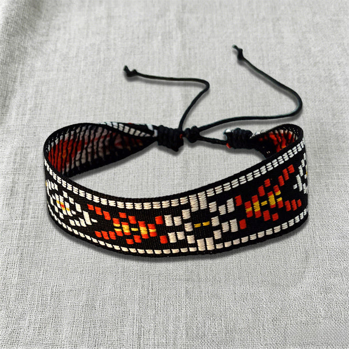 Olivenorma Ornate Tribal Pattern Handwoven Ethnic Braided Bracelet - Red Green Aztec - image 8