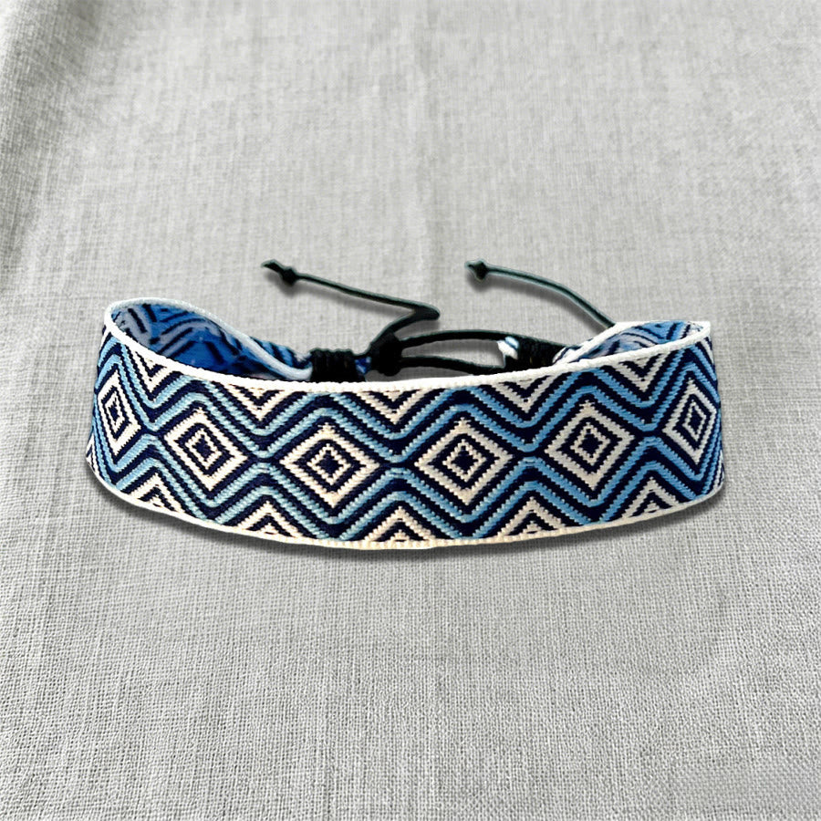 Olivenorma Ornate Tribal Pattern Handwoven Ethnic Braided Bracelet - Blue Diamond - image 12