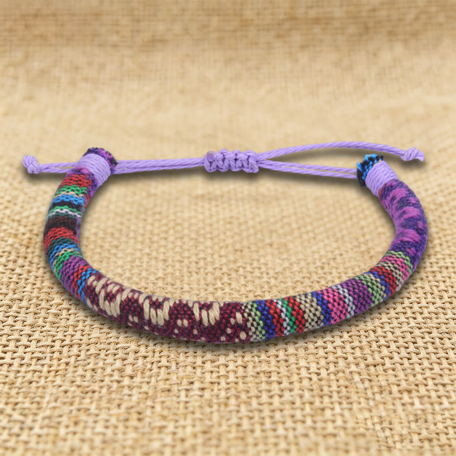 Olivenorma Bohemian Ethnic Pattern Handmade Cotton Thread Friendship Braided Bracelet - Burgundy Ethnic - image 7