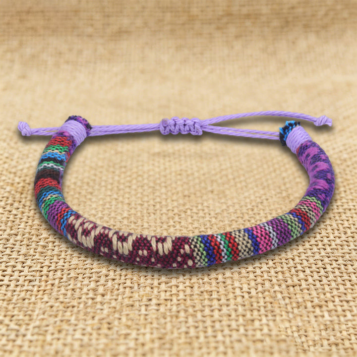 Olivenorma Bohemian Ethnic Pattern Handmade Cotton Thread Friendship Braided Bracelet - Burgundy Ethnic - image 7