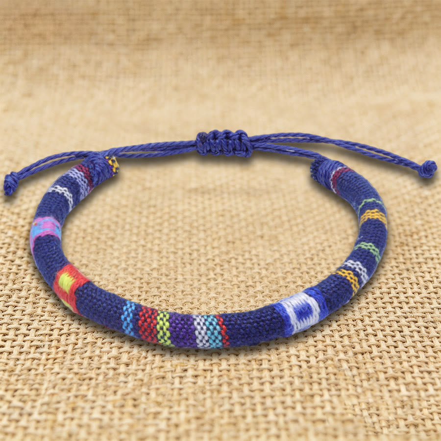 Olivenorma Bohemian Ethnic Pattern Handmade Cotton Thread Friendship Braided Bracelet - Navy Aztec - image 11