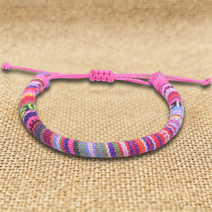 Olivenorma Bohemian Ethnic Pattern Handmade Cotton Thread Friendship Braided Bracelet - Pink Pastel - image 6