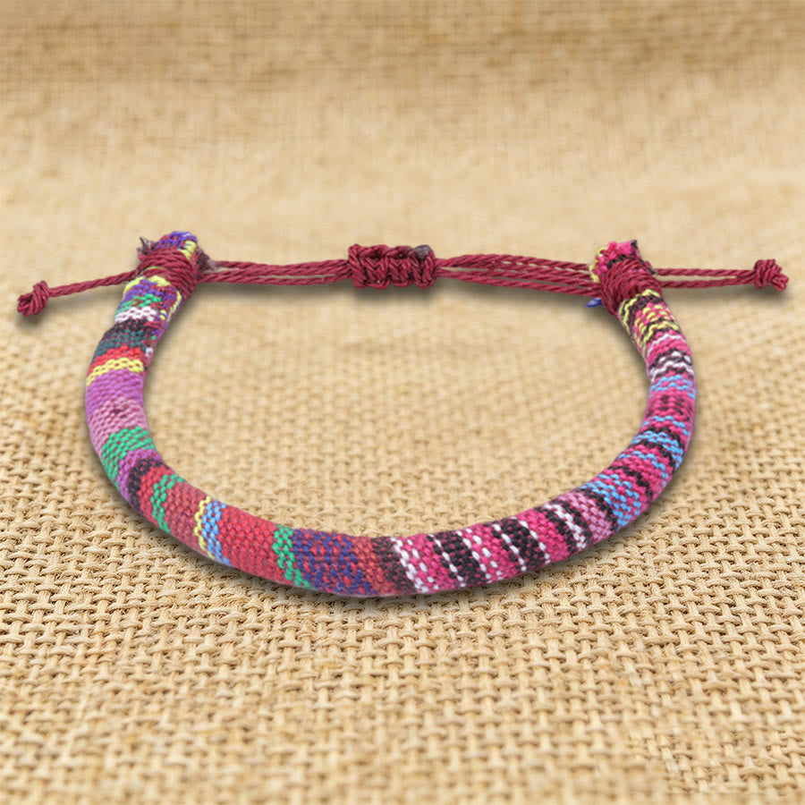 Olivenorma Bohemian Ethnic Pattern Handmade Cotton Thread Friendship Braided Bracelet - Magenta Tribal - image 23