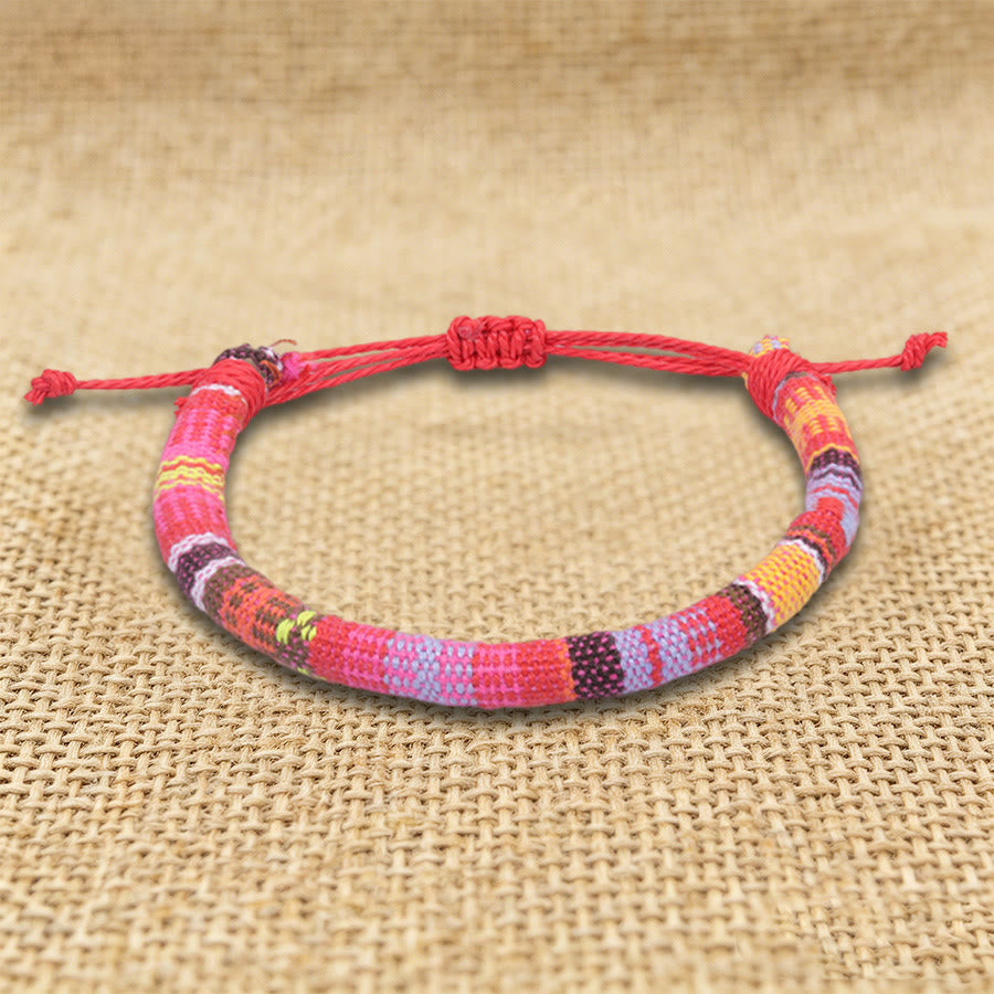 Olivenorma Bohemian Ethnic Pattern Handmade Cotton Thread Friendship Braided Bracelet - Pink Red Boho - image 17