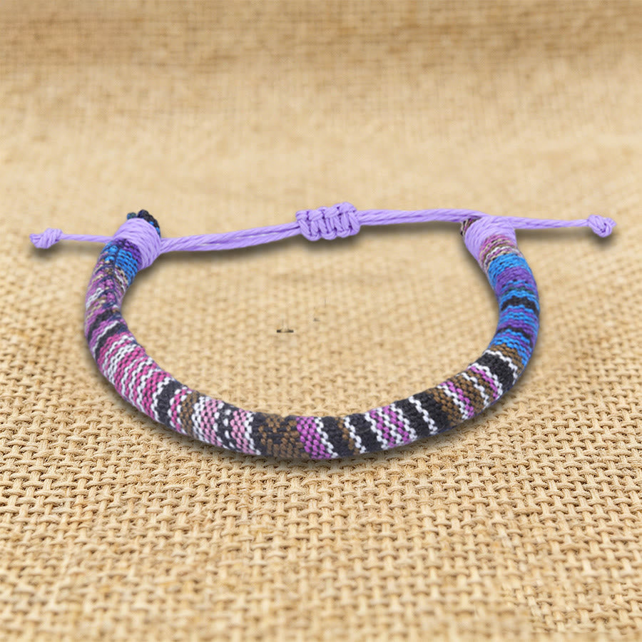 Olivenorma Bohemian Ethnic Pattern Handmade Cotton Thread Friendship Braided Bracelet - Purple Patchwork - image 18