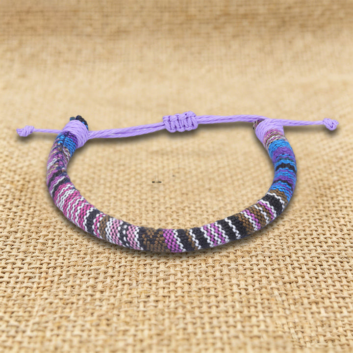 Olivenorma Bohemian Ethnic Pattern Handmade Cotton Thread Friendship Braided Bracelet - Purple Patchwork - image 18