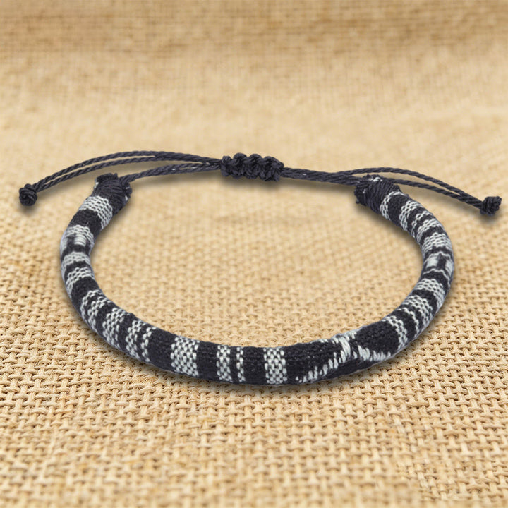 Olivenorma Bohemian Ethnic Pattern Handmade Cotton Thread Friendship Braided Bracelet - Black White Chevron - image 16