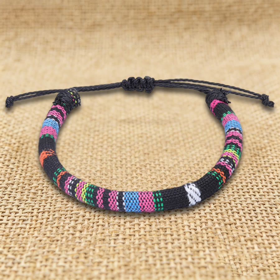 Olivenorma Bohemian Ethnic Pattern Handmade Cotton Thread Friendship Braided Bracelet - Black Multicolor - image 25