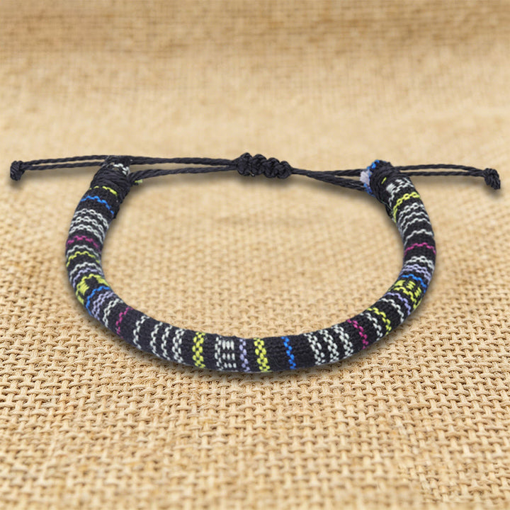 Olivenorma Bohemian Ethnic Pattern Handmade Cotton Thread Friendship Braided Bracelet - Black Neon - image 28
