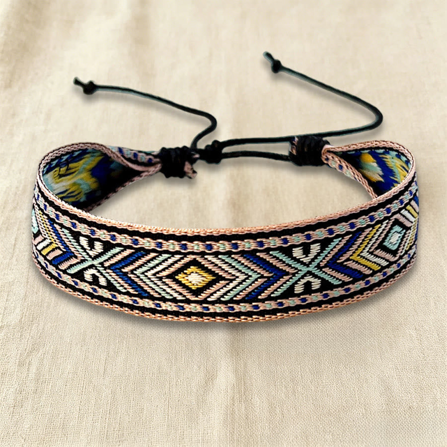 Olivenorma Ethnic Tribal Geometric Pattern Woven Adjustable Knotted Everyday & Festival Wear Braided Bracelet - Tan Geometric - image 4