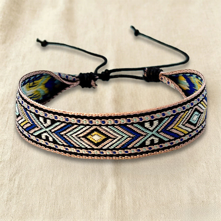 Olivenorma Ethnic Tribal Geometric Pattern Woven Adjustable Knotted Everyday & Festival Wear Braided Bracelet - Tan Geometric - image 4