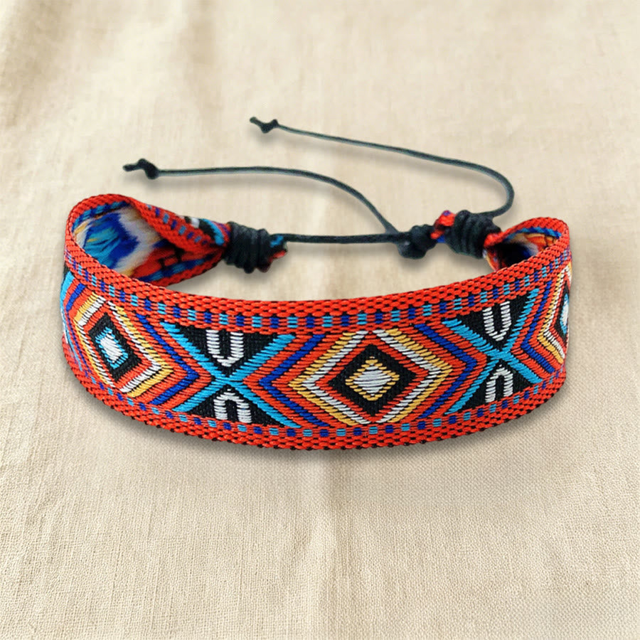Olivenorma Ethnic Tribal Geometric Pattern Woven Adjustable Knotted Everyday & Festival Wear Braided Bracelet - Coral Diamond - image 2