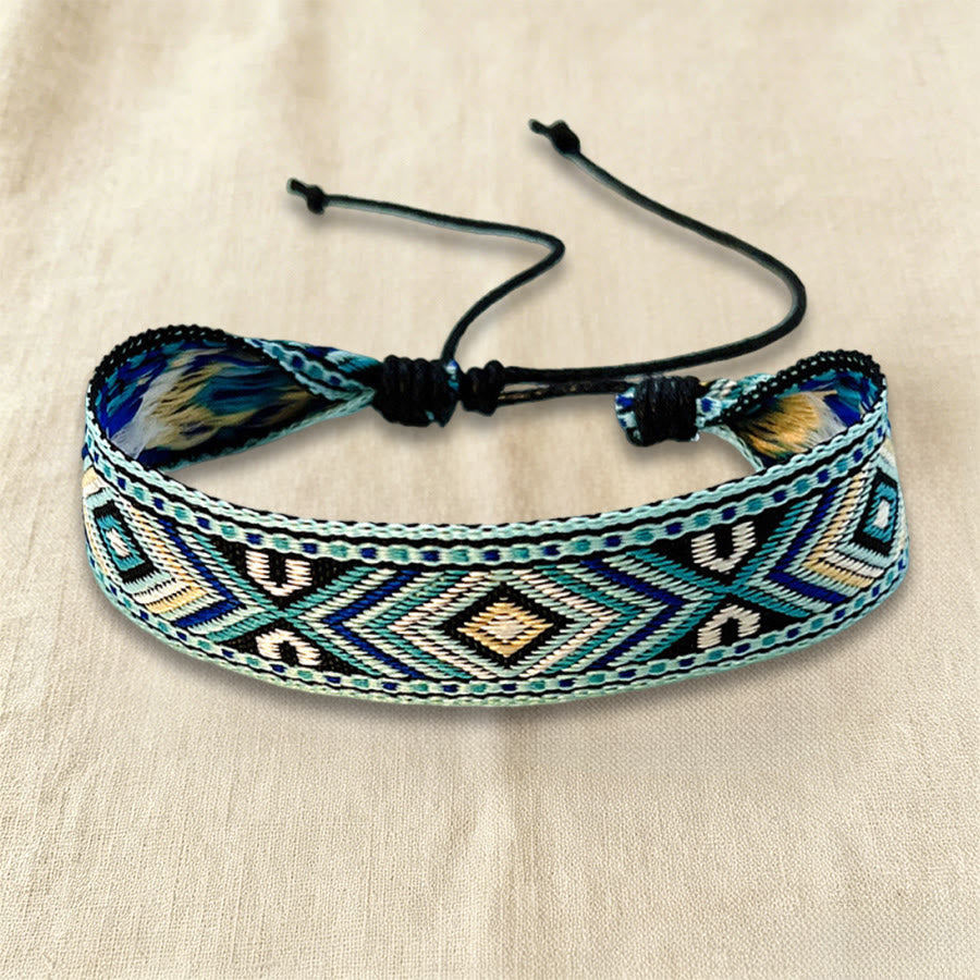 Olivenorma Ethnic Tribal Geometric Pattern Woven Adjustable Knotted Everyday & Festival Wear Braided Bracelet - Sage Chevron - image 0