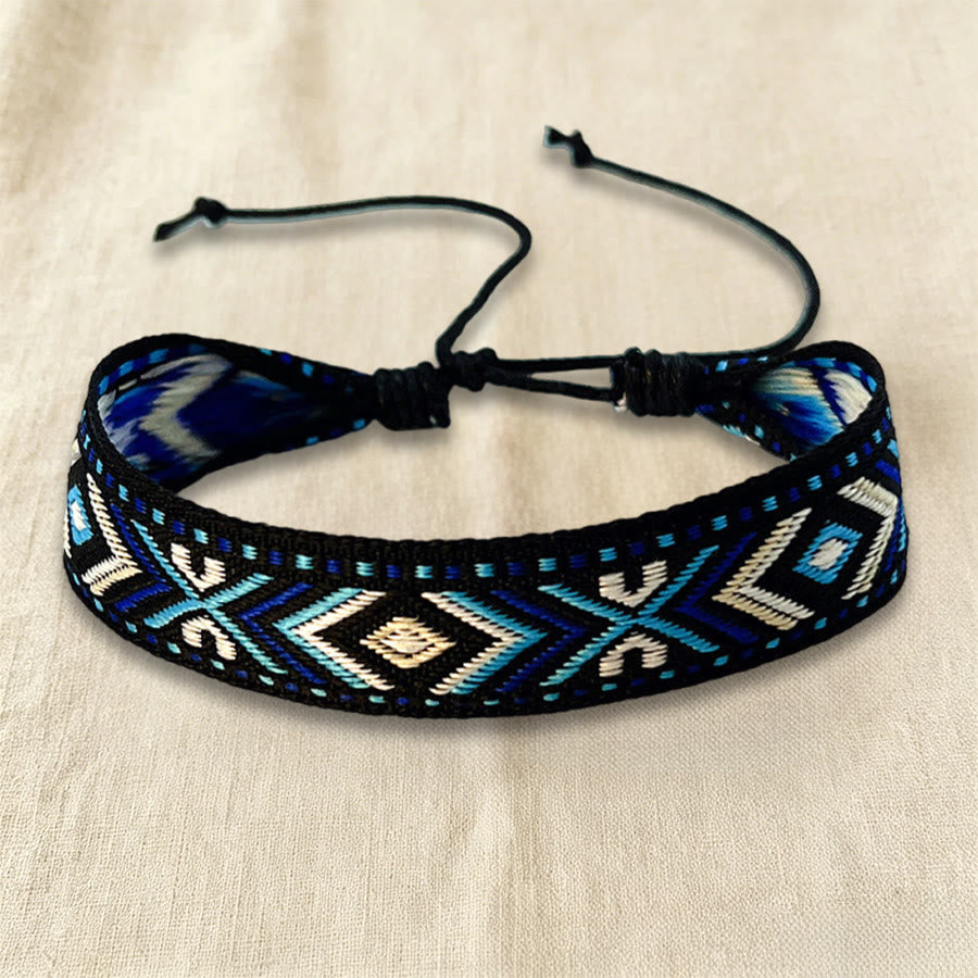 Olivenorma Ethnic Tribal Geometric Pattern Woven Adjustable Knotted Everyday & Festival Wear Braided Bracelet - Noir Lattice - image 7