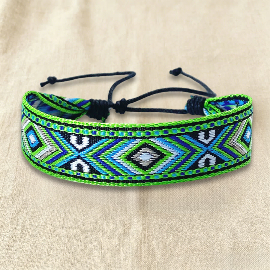 Olivenorma Ethnic Tribal Geometric Pattern Woven Adjustable Knotted Everyday & Festival Wear Braided Bracelet - Lime Tribal - image 15