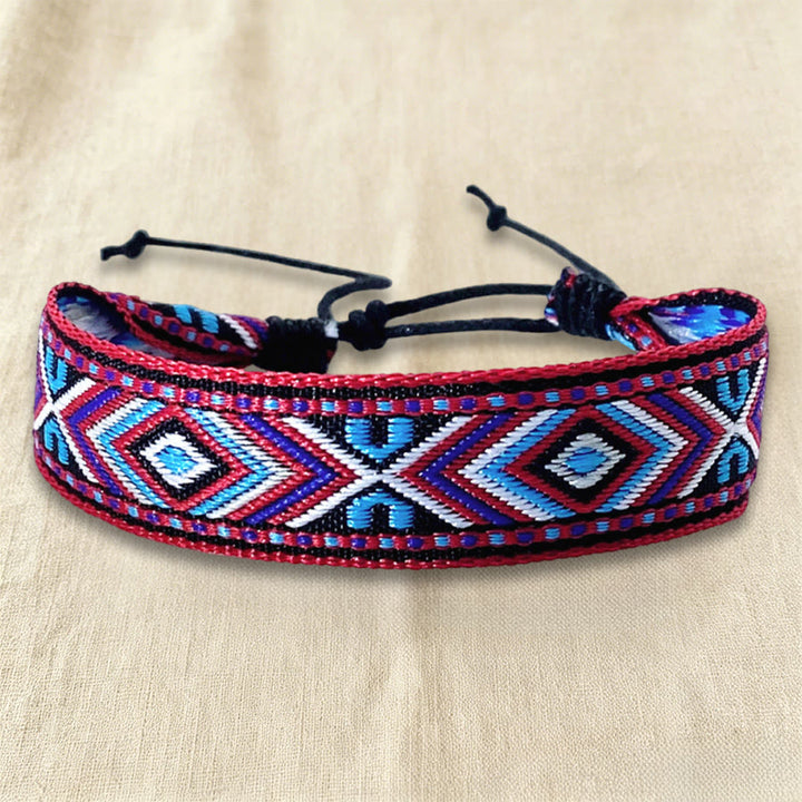 Olivenorma Ethnic Tribal Geometric Pattern Woven Adjustable Knotted Everyday & Festival Wear Braided Bracelet - Scarlet Pattern - image 24