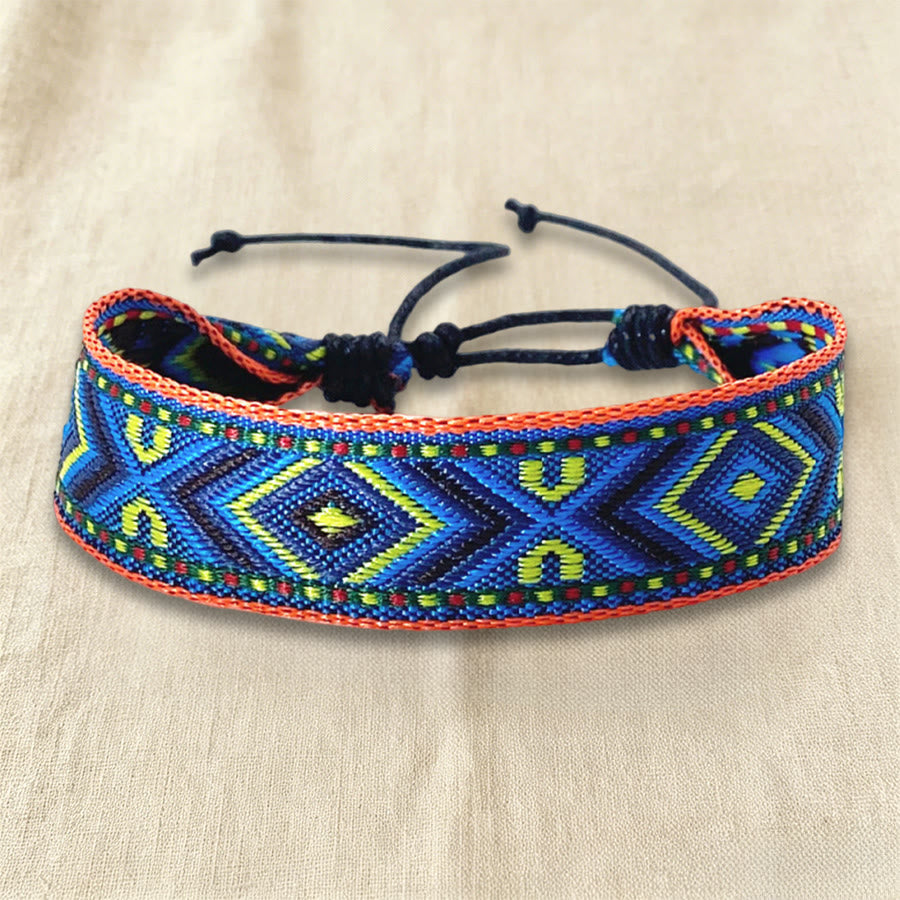 Olivenorma Ethnic Tribal Geometric Pattern Woven Adjustable Knotted Everyday & Festival Wear Braided Bracelet - Azure Vibe - image 10