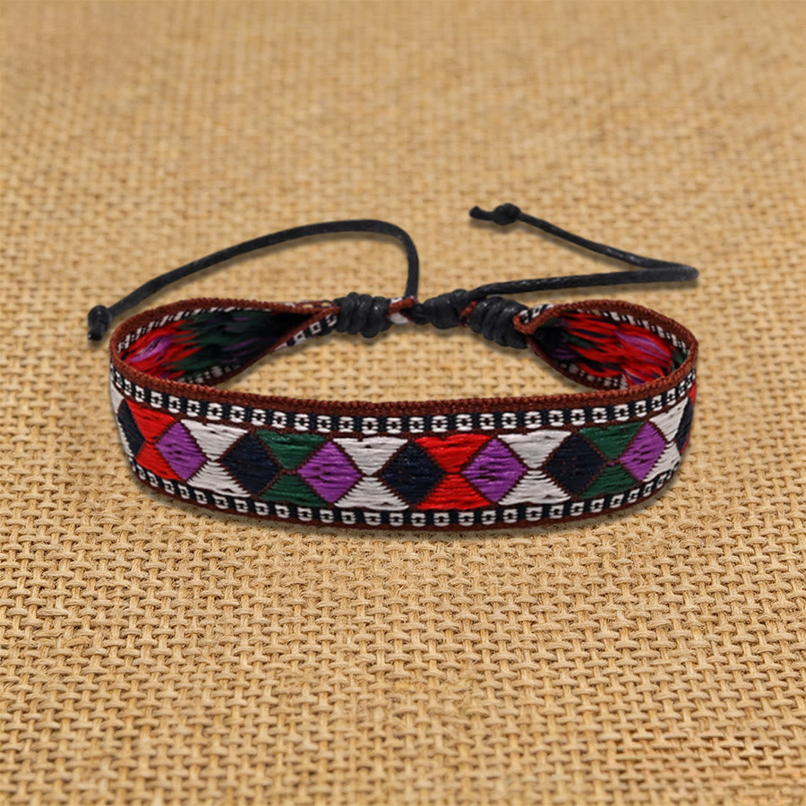 Olivenorma Handmade Ethnic Aztec Geometric Sliding Knot Friendship Braided Bracelet - Red Purple Geometric - image 7