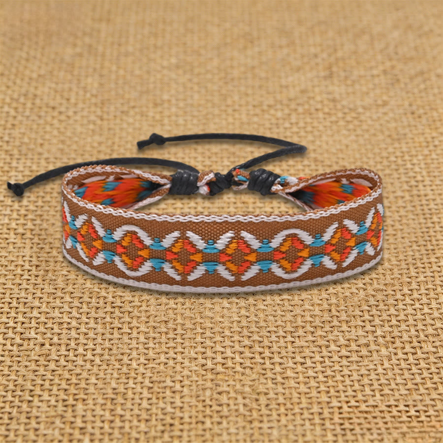 Olivenorma Handmade Ethnic Aztec Geometric Sliding Knot Friendship Braided Bracelet - Tan Chevron - image 2