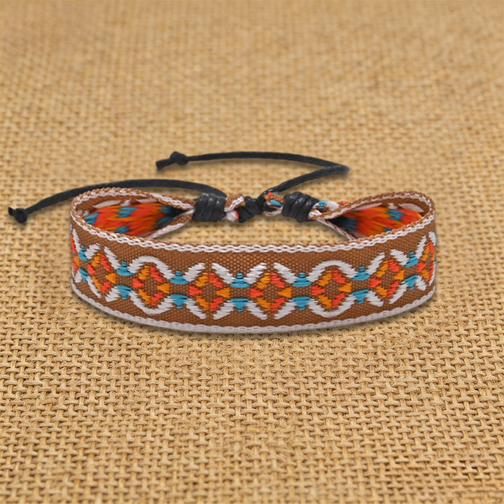 Olivenorma Handmade Ethnic Aztec Geometric Sliding Knot Friendship Braided Bracelet - Tan Chevron - image 2