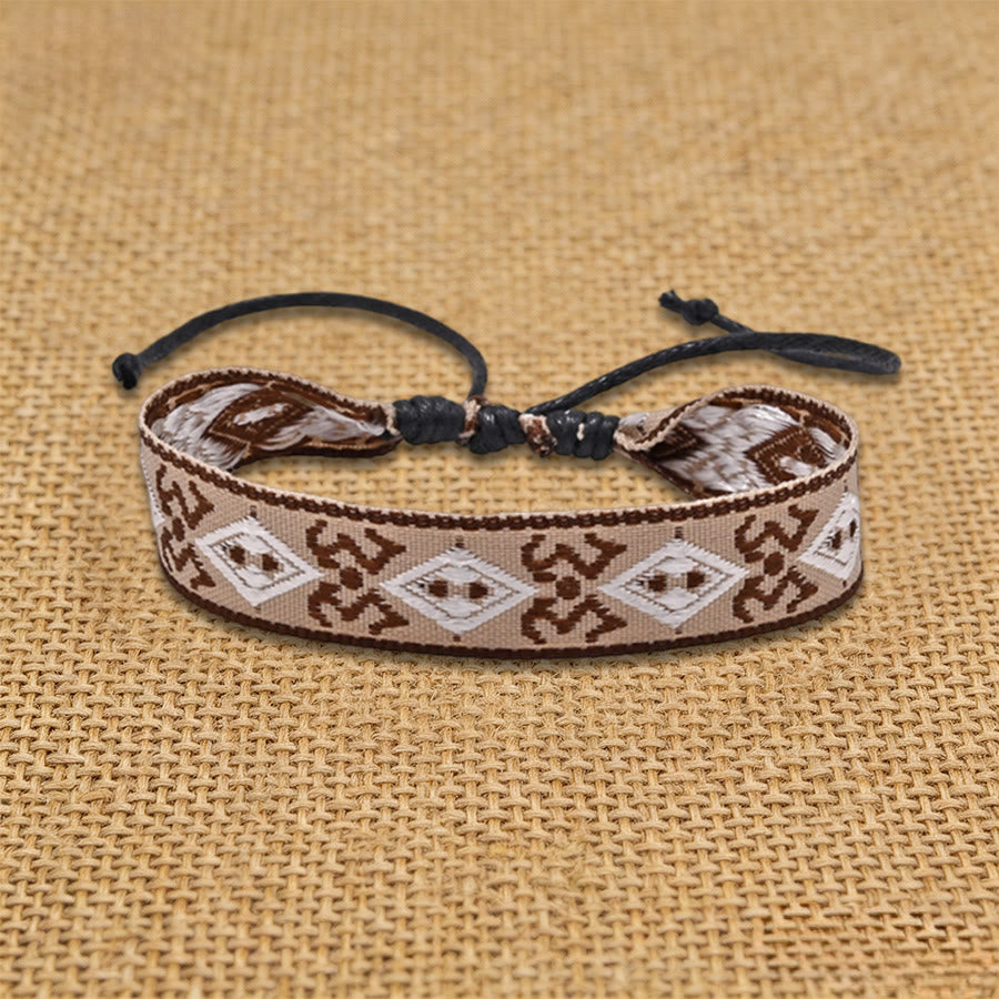 Olivenorma Handmade Ethnic Aztec Geometric Sliding Knot Friendship Braided Bracelet - Brown Diamond - image 1
