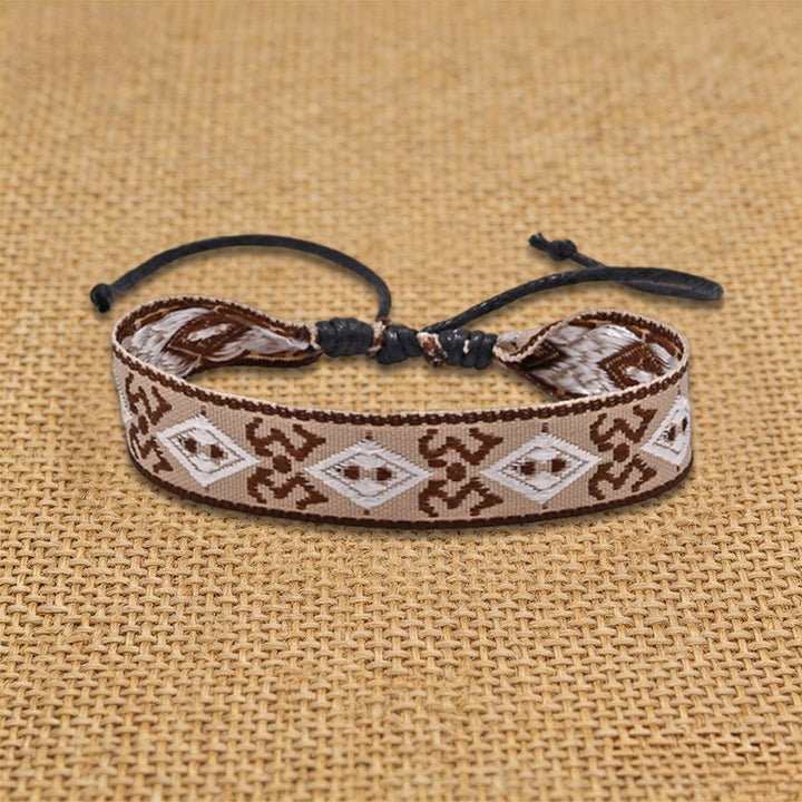 Olivenorma Handmade Ethnic Aztec Geometric Sliding Knot Friendship Braided Bracelet - Brown Diamond - image 1