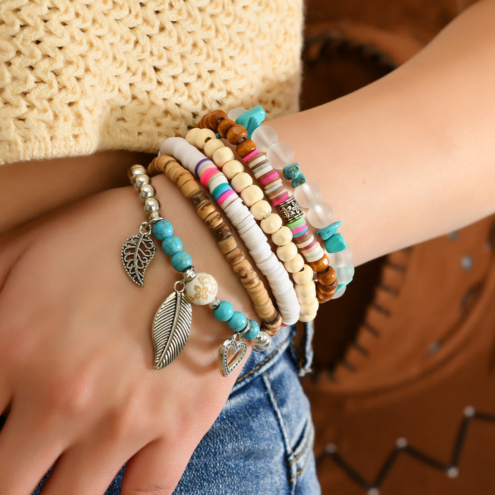 Olivenorma Stackable Multi-Layer Handmade Feather Charm Boho Ethnic Bracelet - image 8