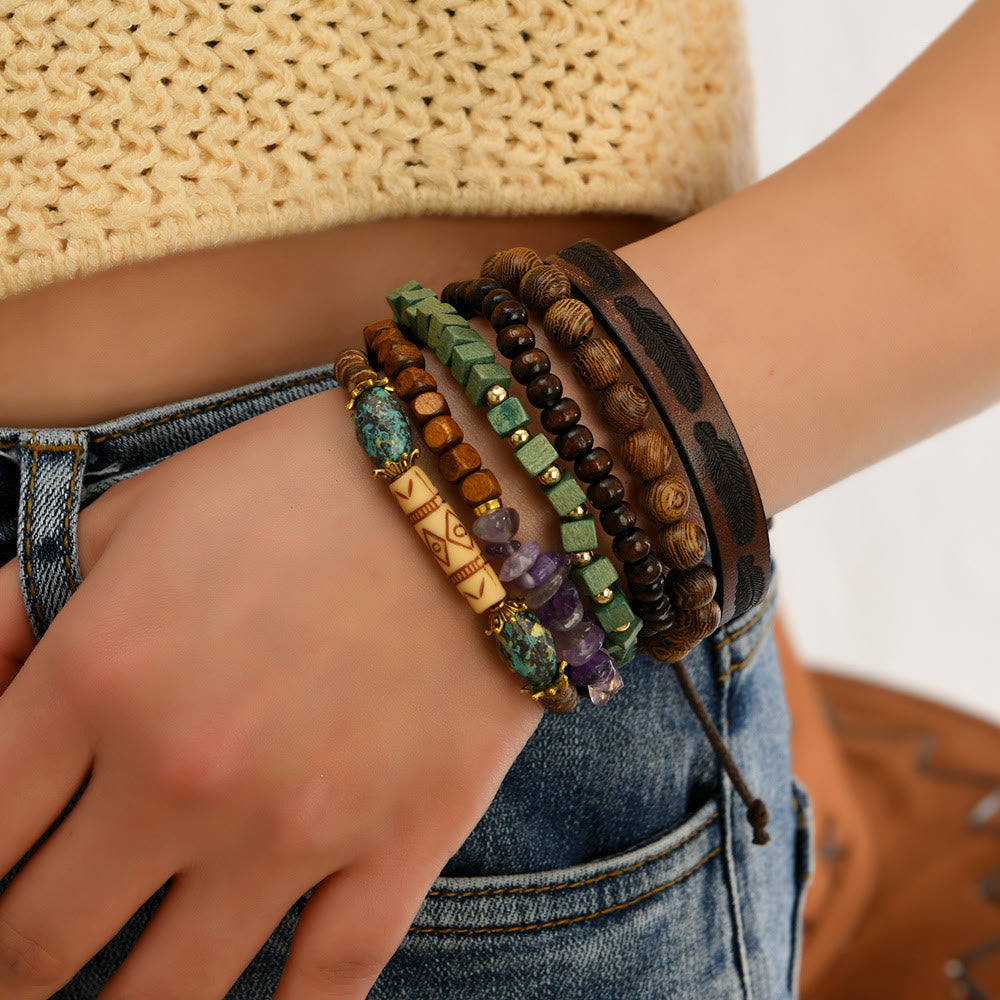 Olivenorma Stackable Multi-Layer Handmade Feather Charm Boho Ethnic Bracelet - image 13