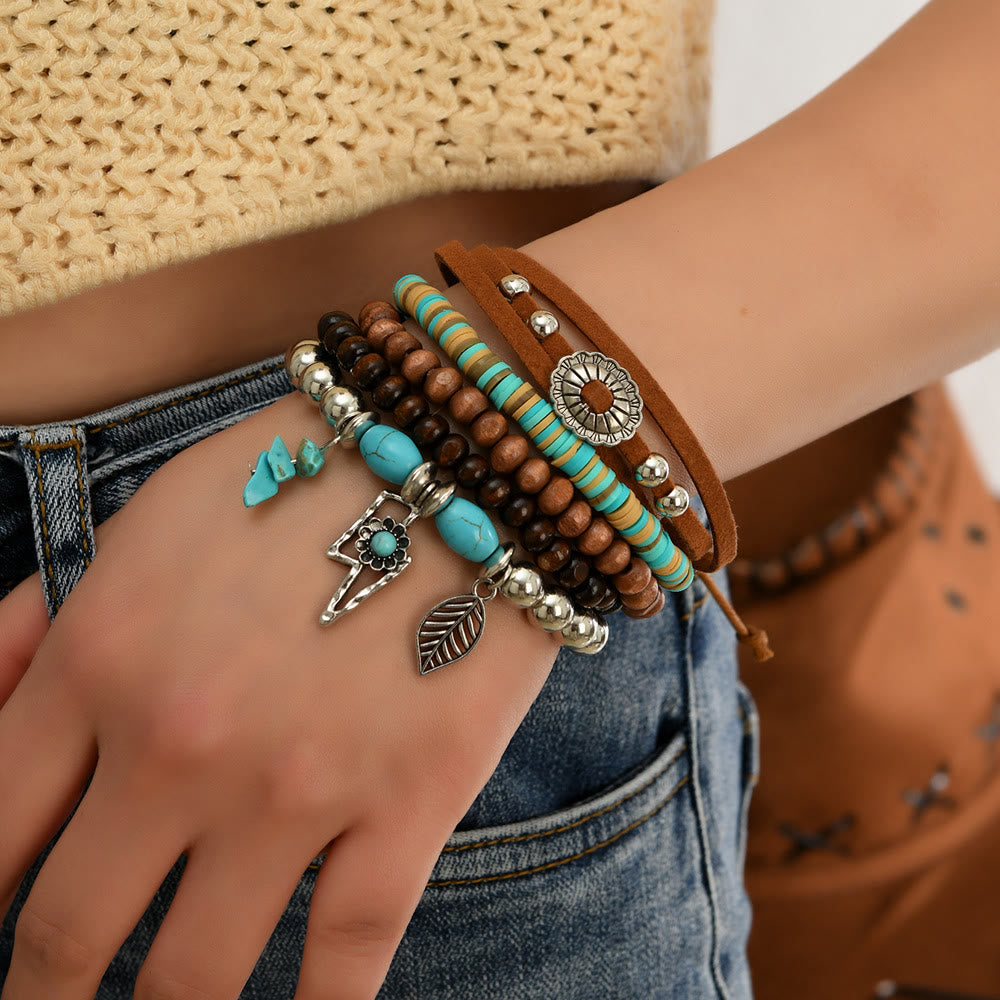Olivenorma Stackable Multi-Layer Handmade Feather Charm Boho Ethnic Bracelet - image 30