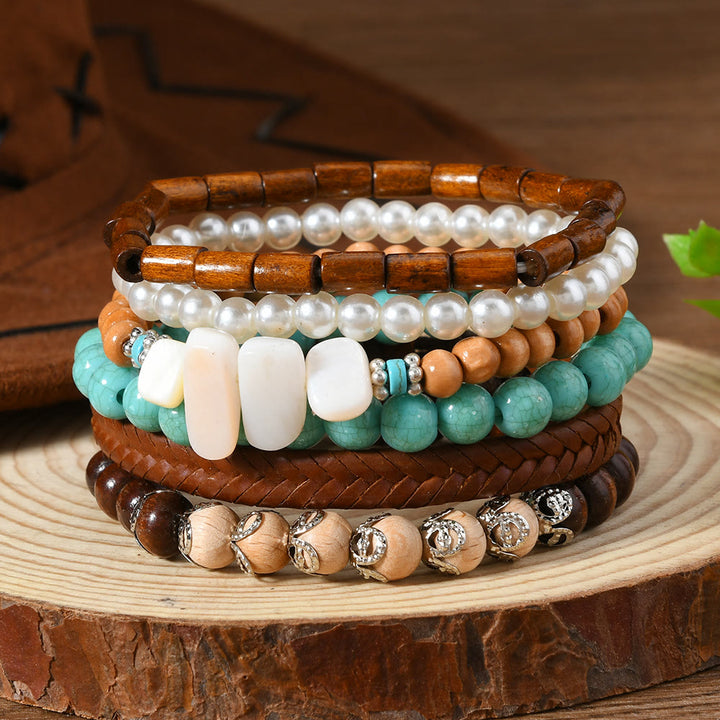 FREE Today: Women's Boho Beaded Layered Charm Bracelet 6Pcs Set - Turquoise Shell - image 31