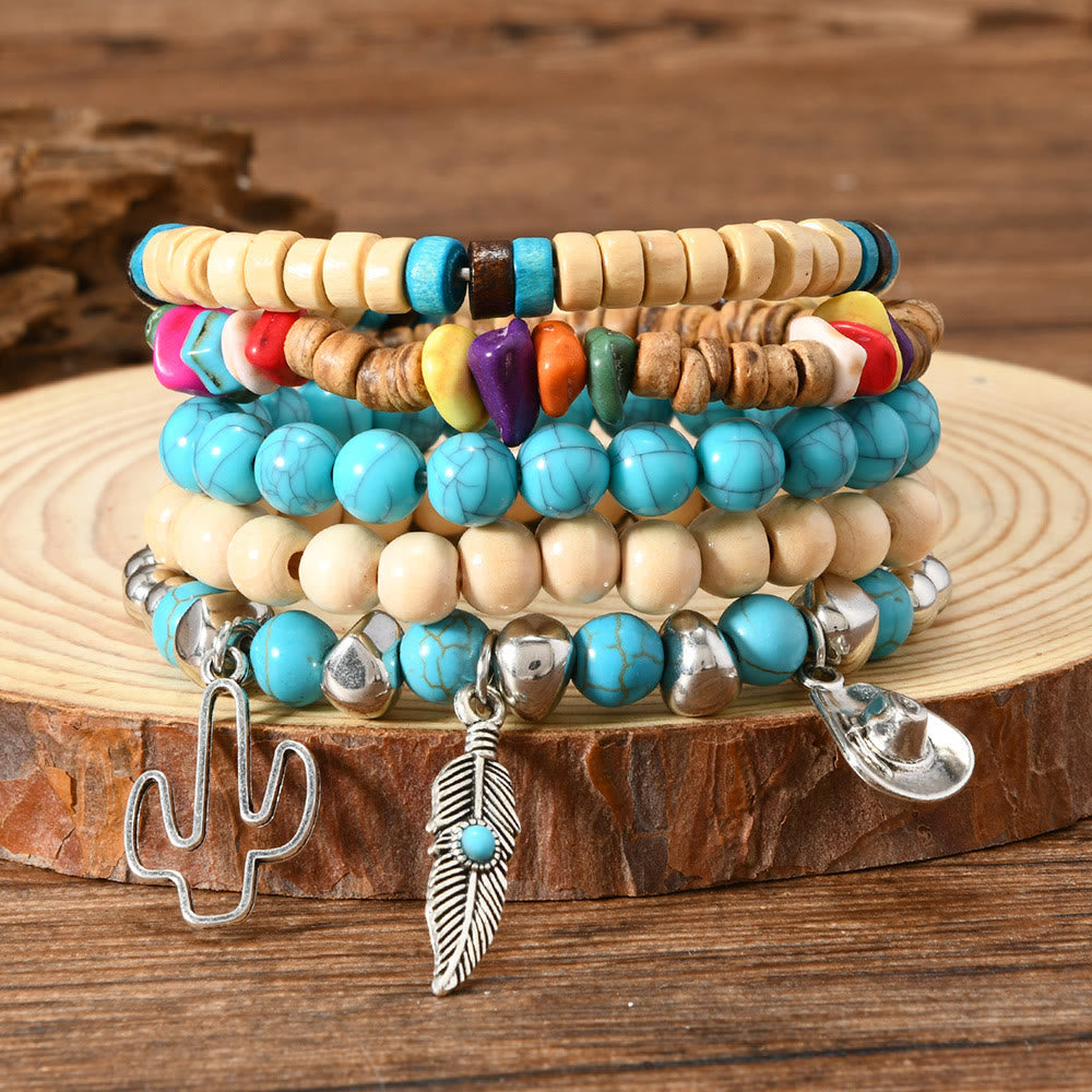 FREE Today: Women's Boho Beaded Layered Charm Bracelet 6Pcs Set - Cactus Turquoise - image 41