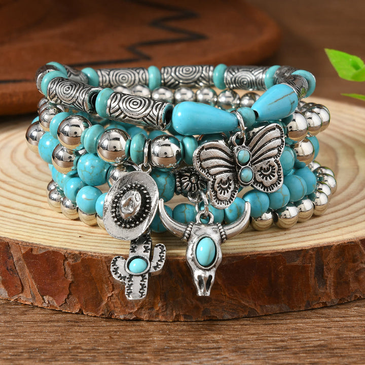 Olivenorma Stackable Multi-Layer Handmade Feather Charm Boho Ethnic Bracelet - Turquoise Butterfly - image 23