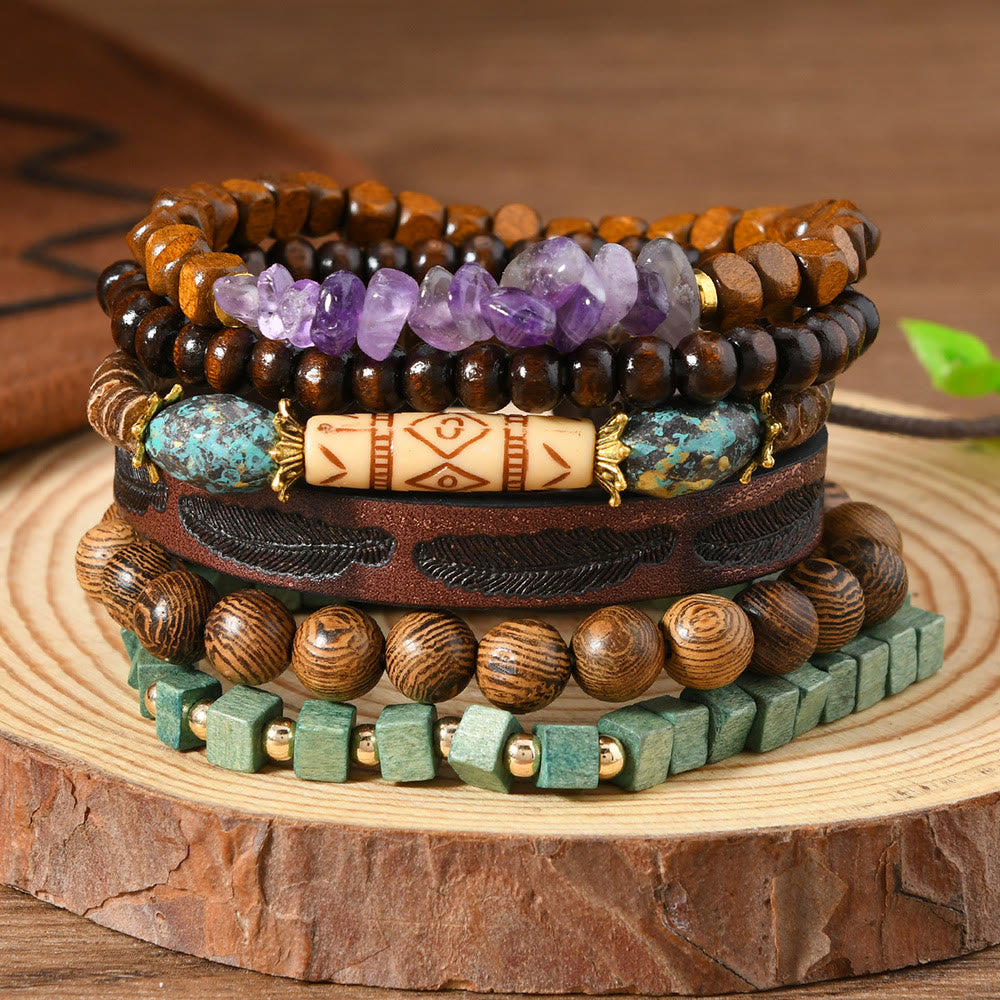FREE Today: Women's Boho Beaded Layered Charm Bracelet 6Pcs Set - Amethyst Turquoise - image 11