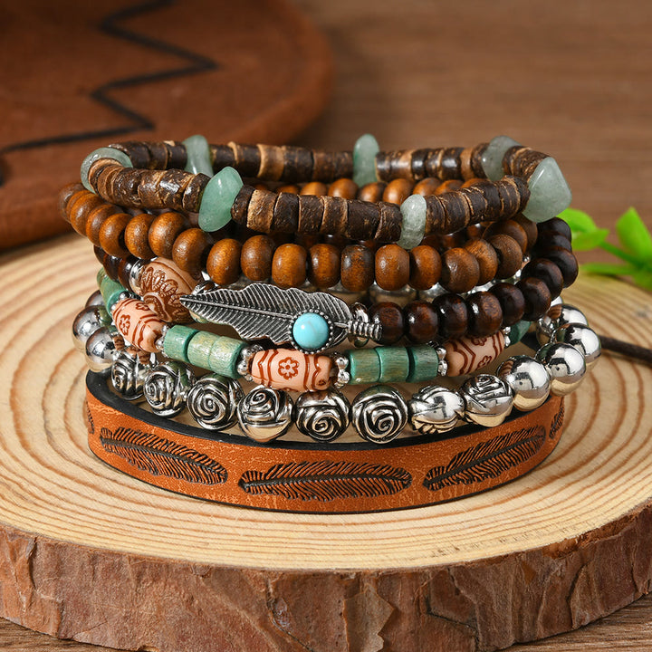 FREE Today: Women's Boho Beaded Layered Charm Bracelet 6Pcs Set - Wooden Turquoise - image 0