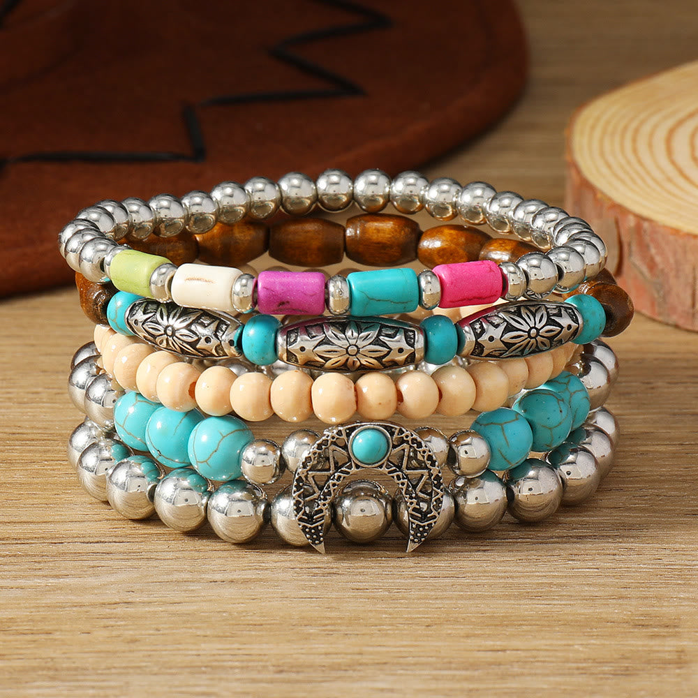Olivenorma Stackable Multi-Layer Handmade Feather Charm Boho Ethnic Bracelet - Pastel Silver - image 39