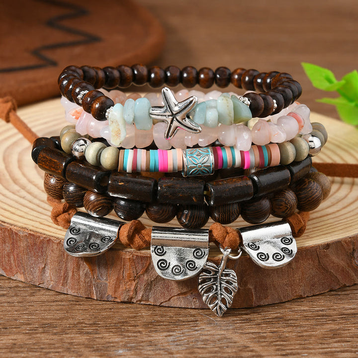 Olivenorma Stackable Multi-Layer Handmade Feather Charm Boho Ethnic Bracelet - Black Turquoise - image 26